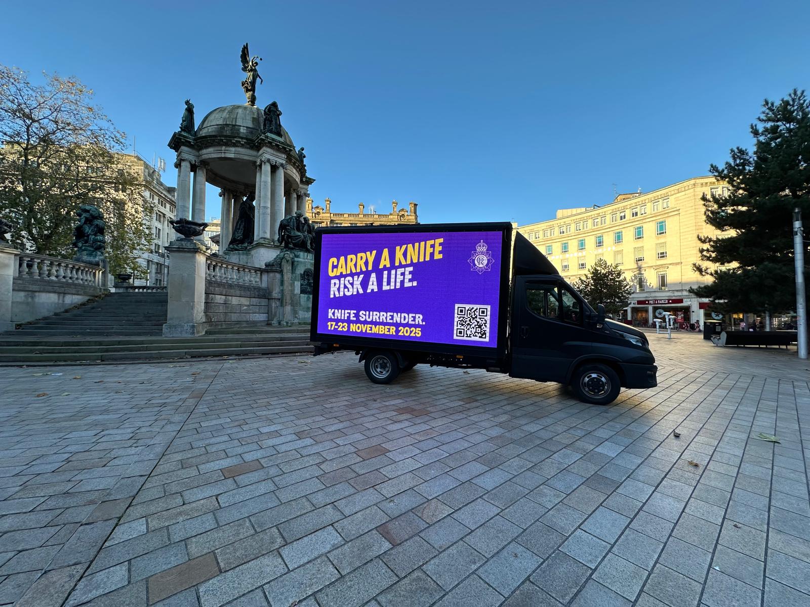 The knife surrender was promoted on advertising vans.jpeg